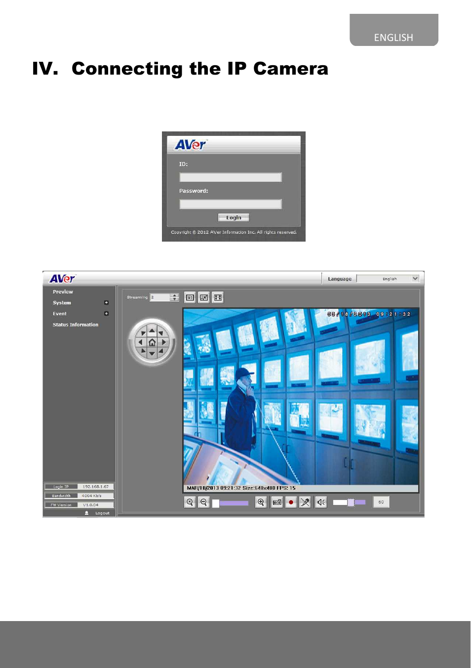 Iv. connecting the ip camera | AVer FC1320-P&PW quick guide User Manual | Page 17 / 20