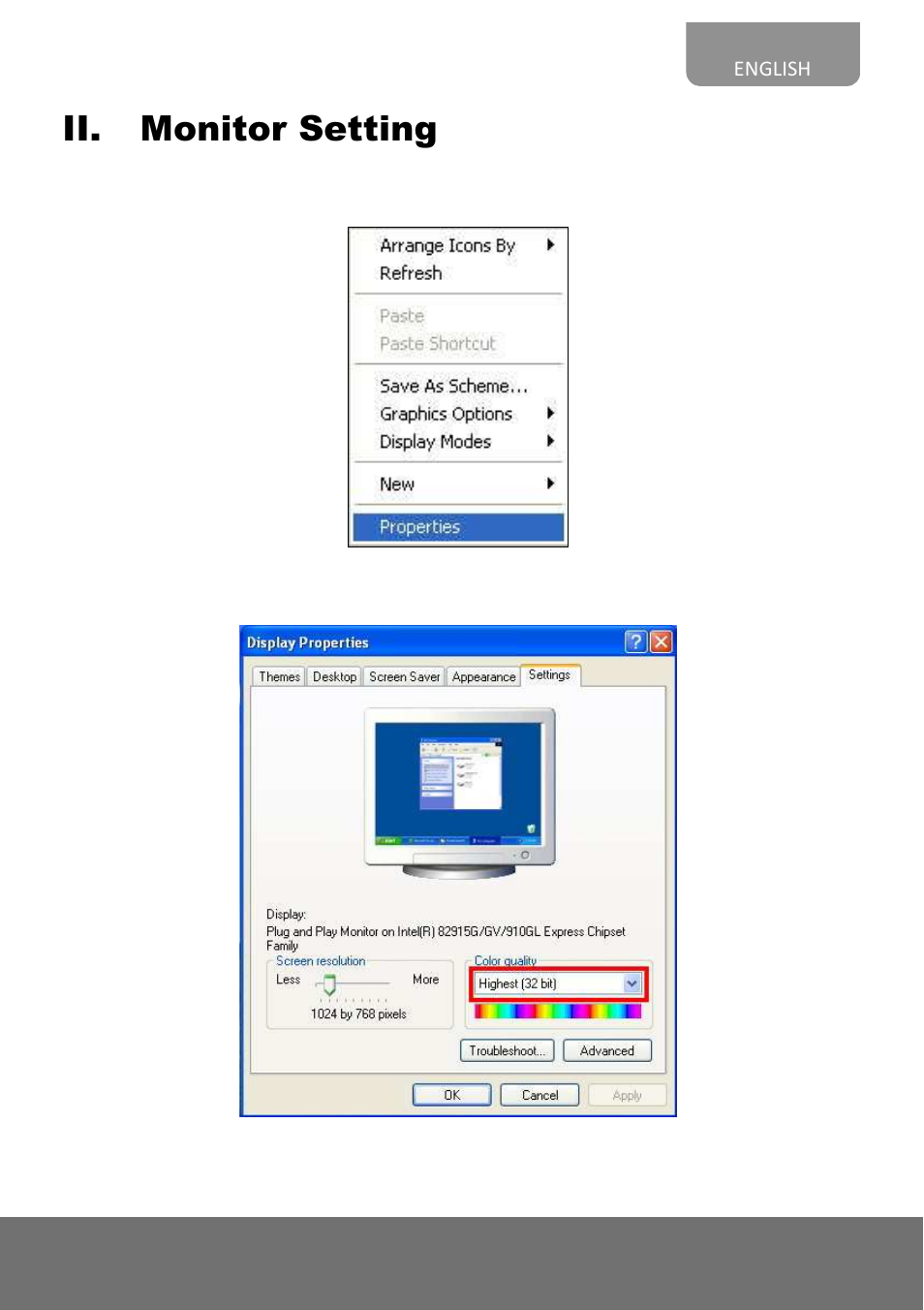 Ii. monitor setting | AVer FC1320-P&PW quick guide User Manual | Page 9 / 20