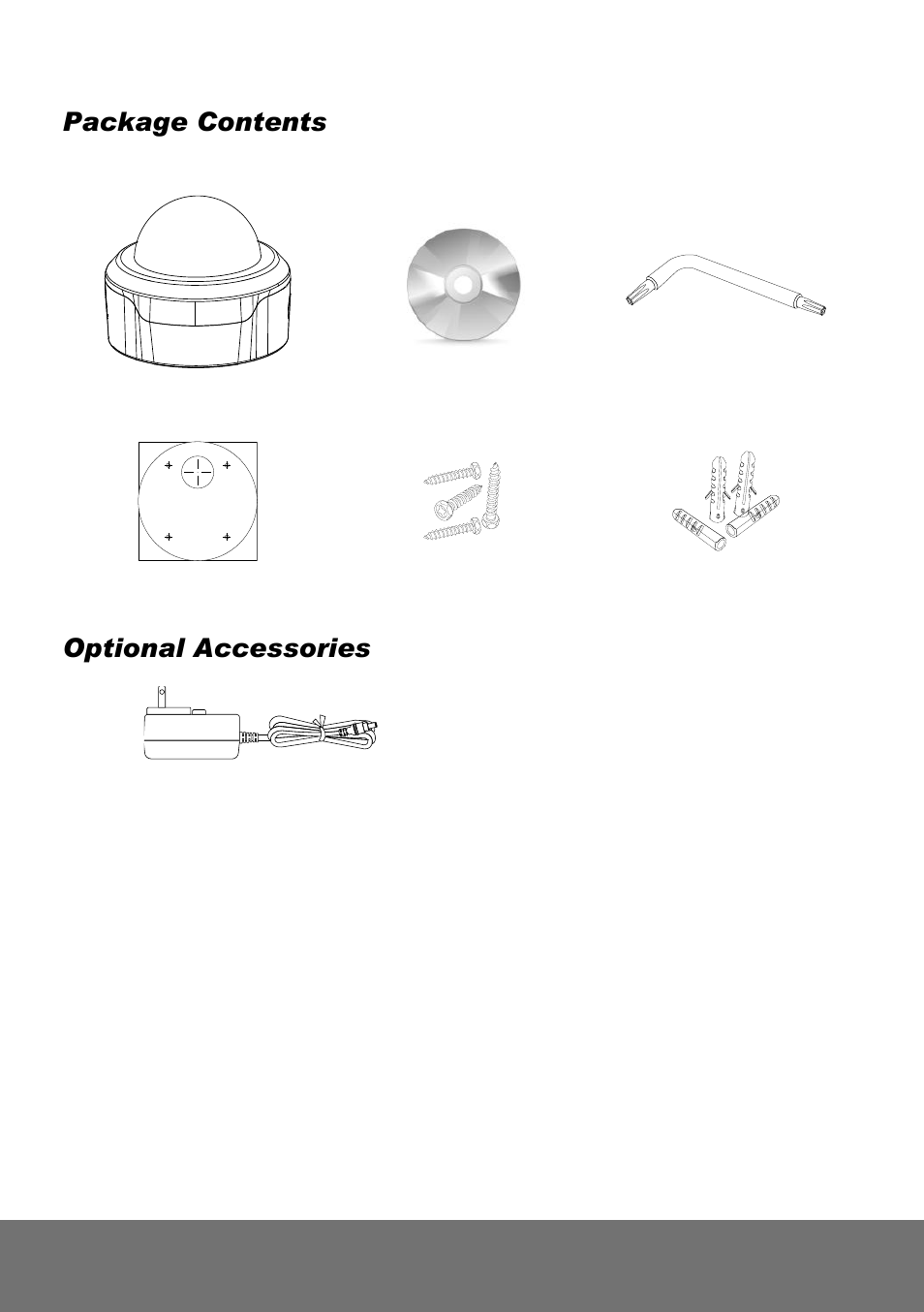 Package contents, Optional accessories | AVer Dome Installation Guide User Manual | Page 4 / 21