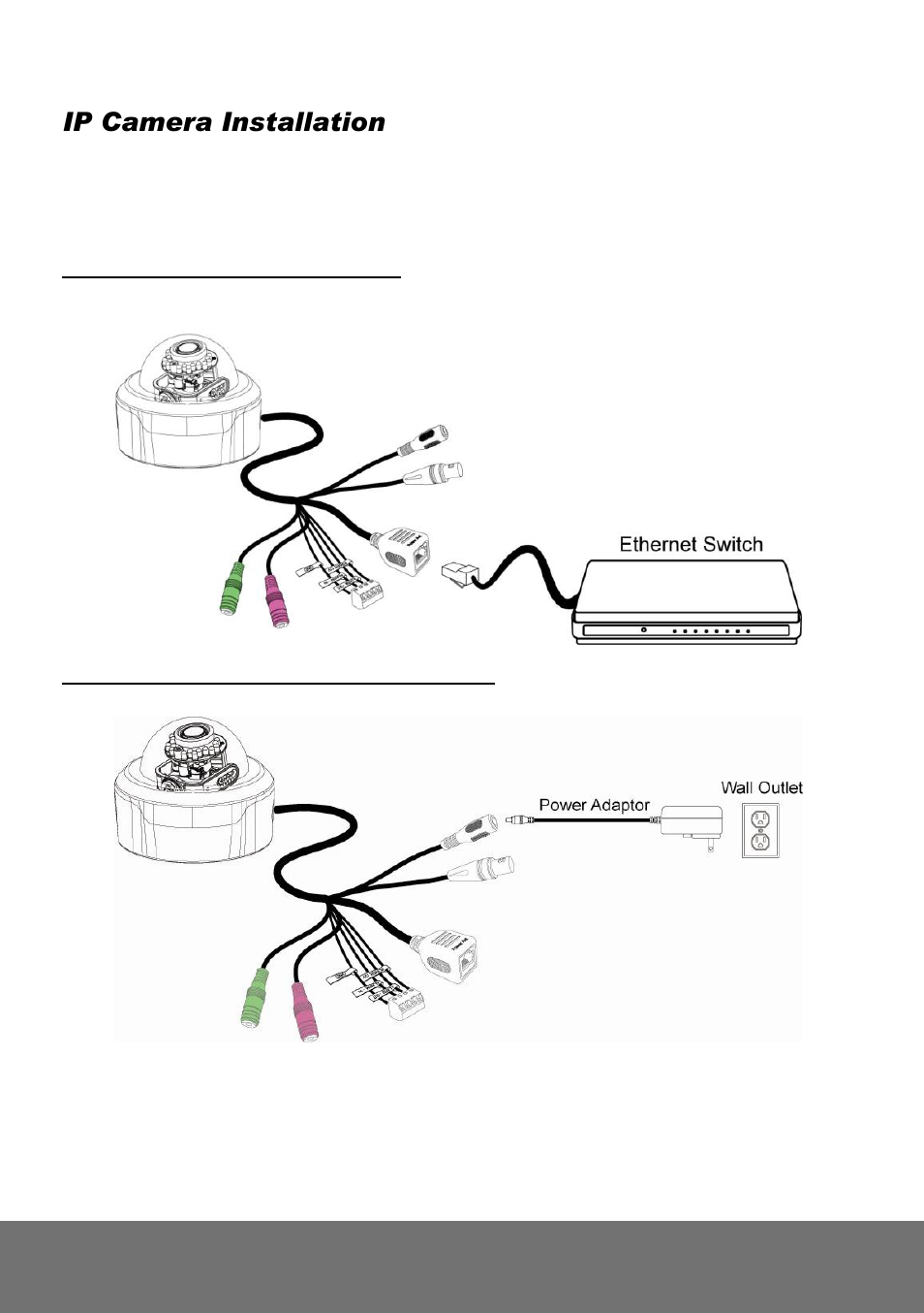 Ip camera installation, Eploying, Etwork | Network connection via ethernet switch, Connect the power adapter to power jack of camera | AVer Dome Installation Guide User Manual | Page 6 / 21