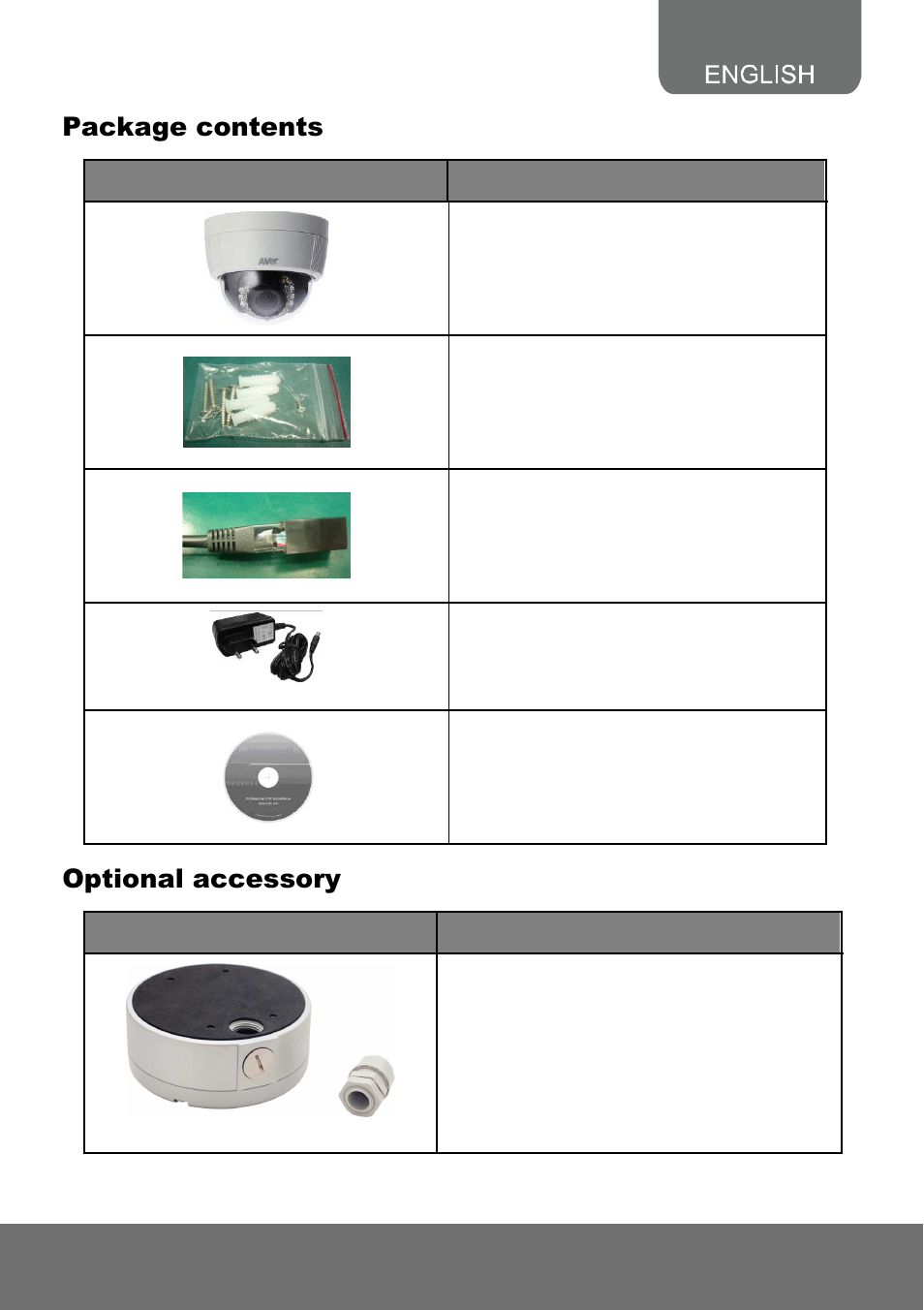 Package contents, Optional accessory | AVer SF2111H-DR user manual User Manual | Page 7 / 71