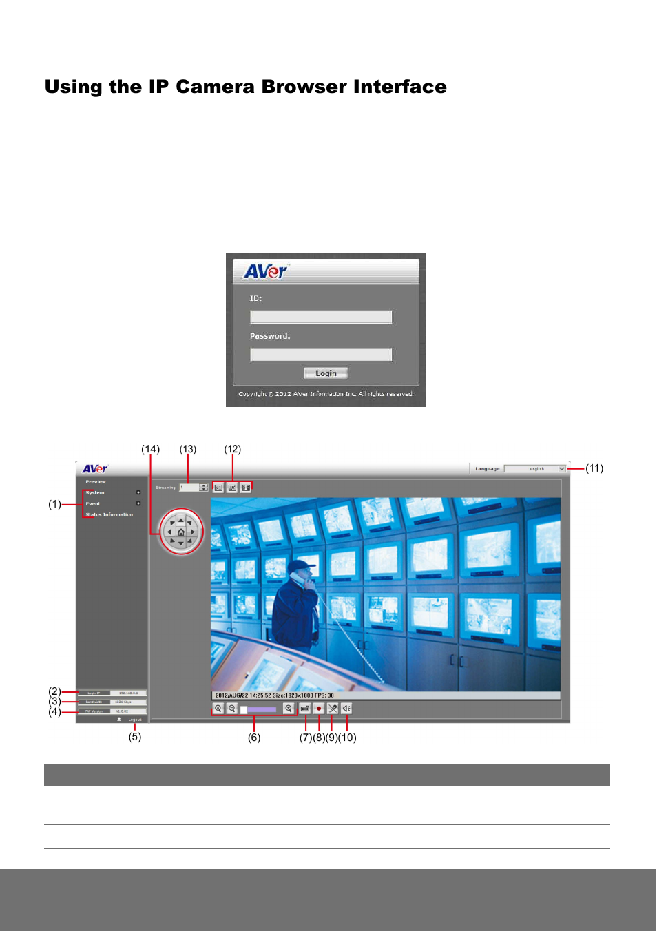 Using the ip camera browser interface | AVer SF2111H-DVR user manual User Manual | Page 26 / 74