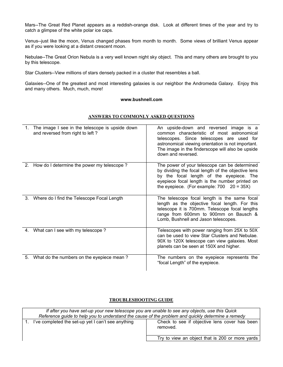 Bushnell DEEP SPACE 78-9003 User Manual | Page 5 / 6