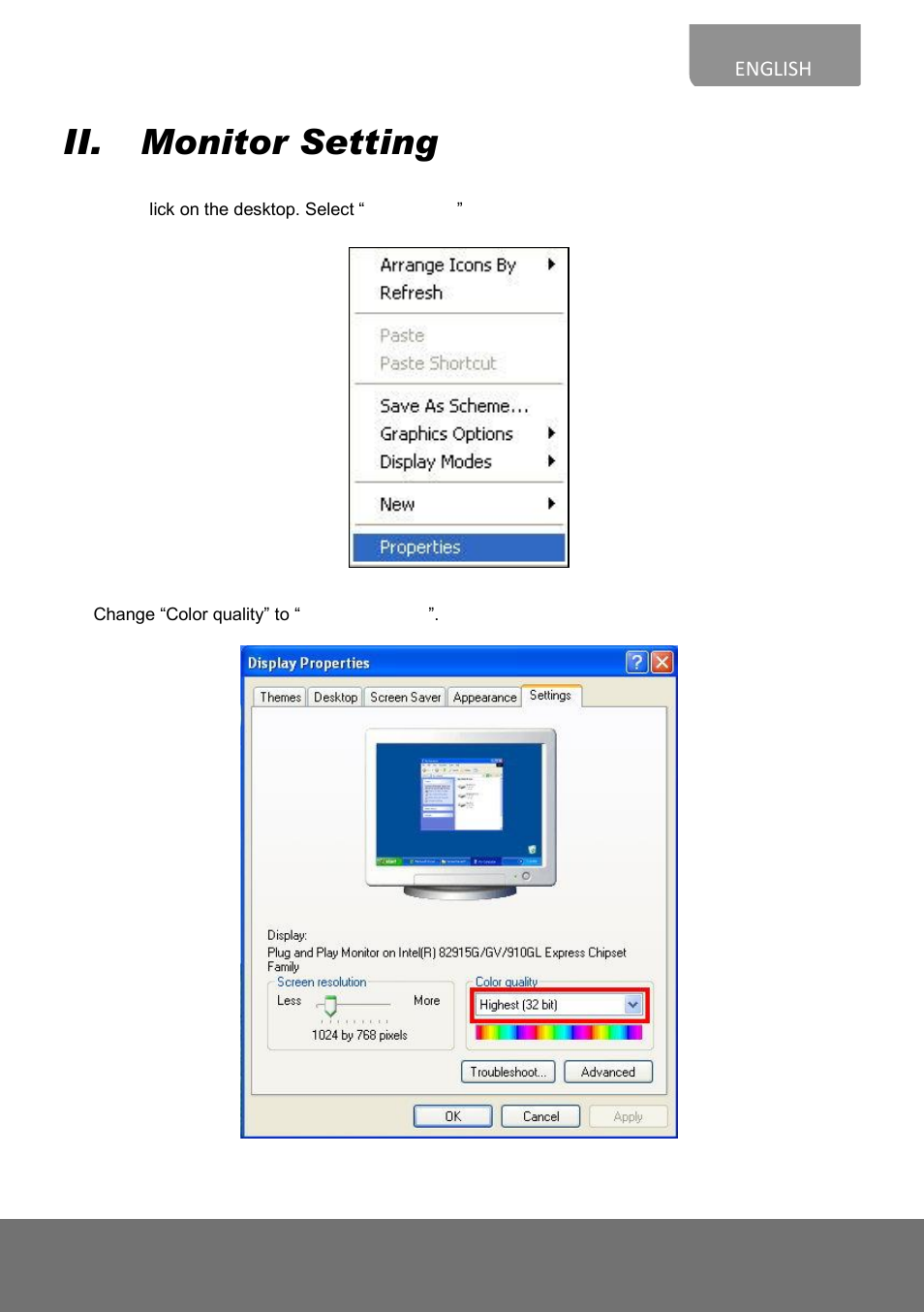 Monitor setting, Ii. monitor setting | AVer FV1306 quick guide User Manual | Page 9 / 20