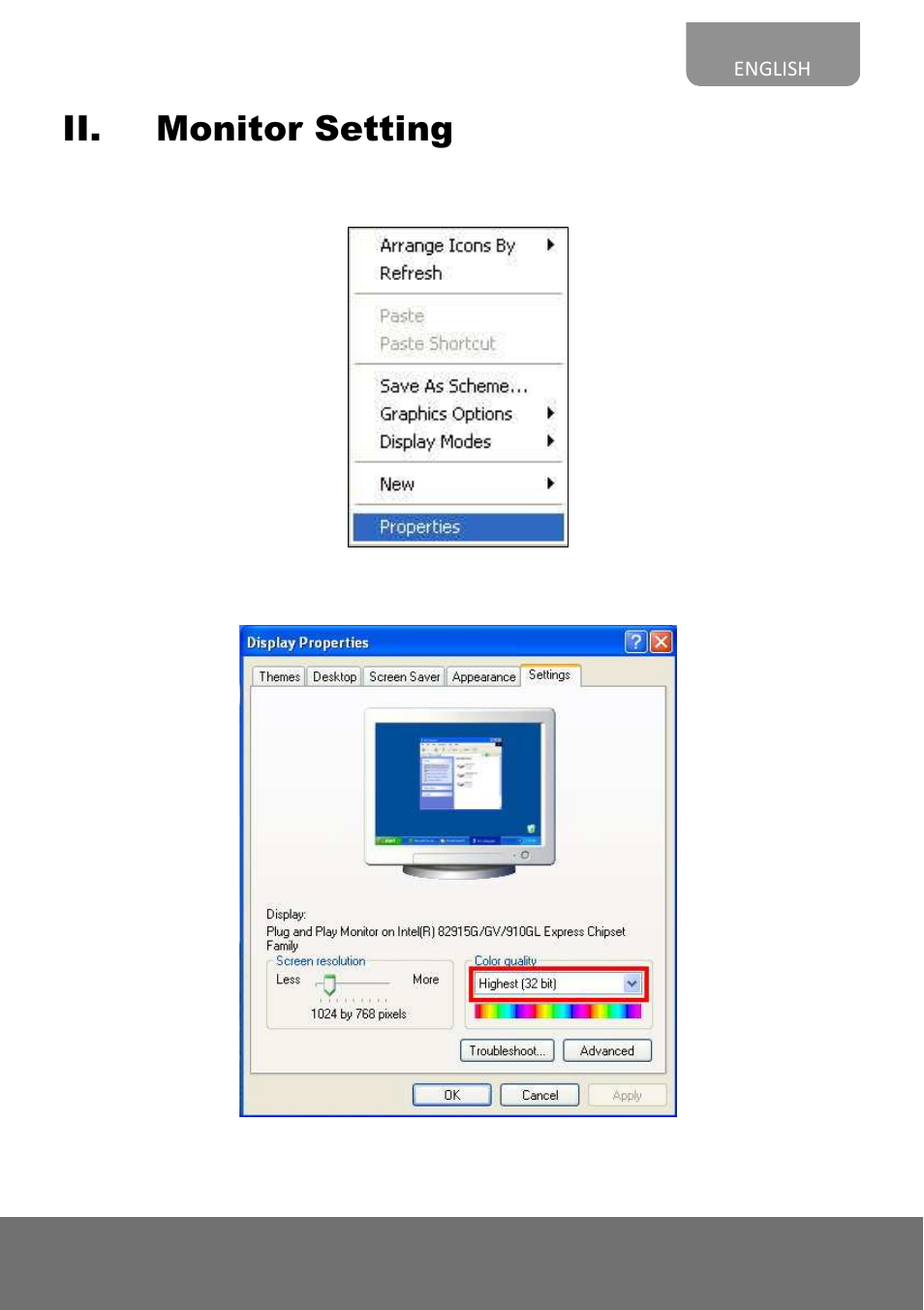 Ii. monitor setting | AVer FV2006 quick guide User Manual | Page 9 / 20