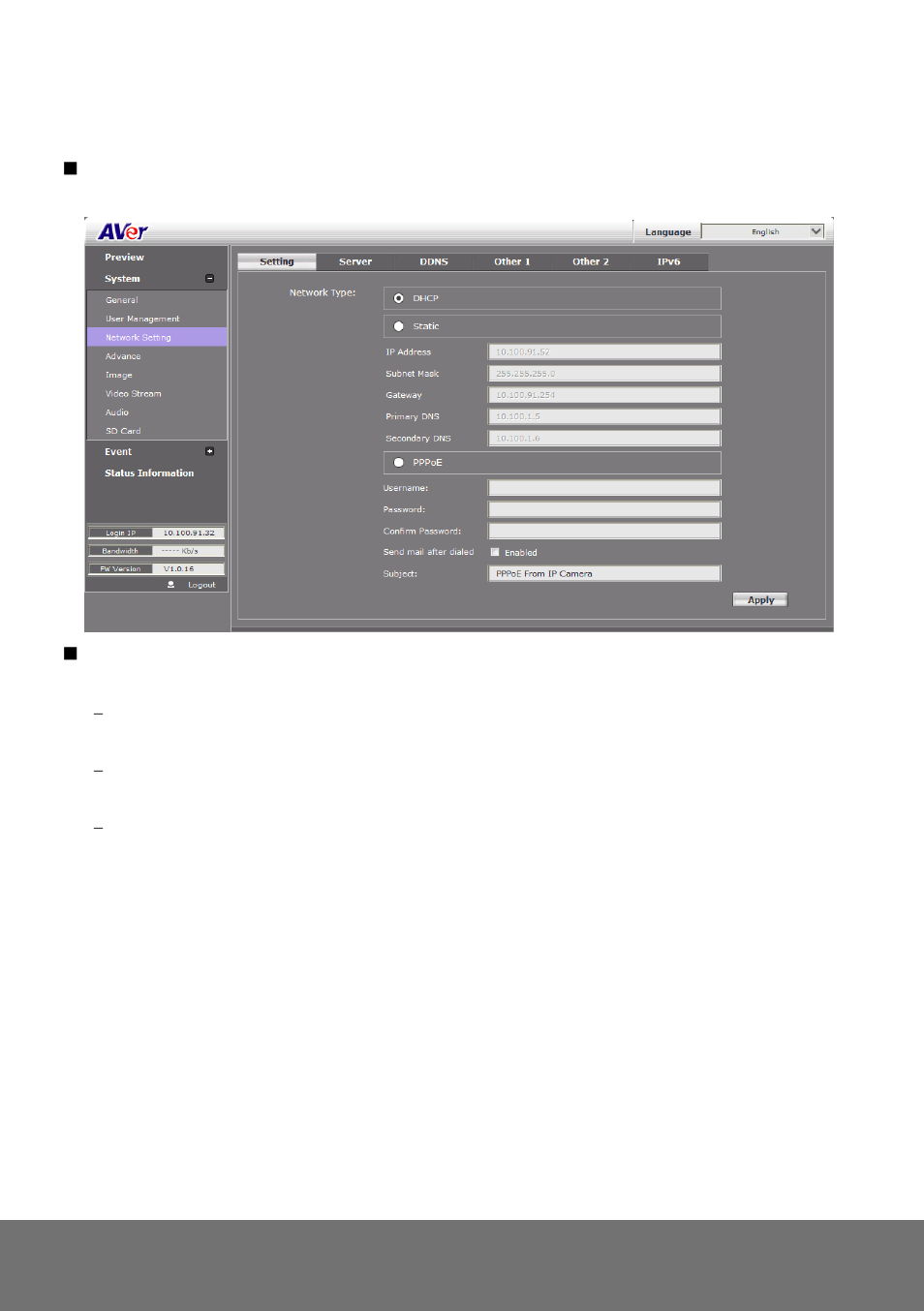 Ystem, Etwork, Etting | AVer FV2006-1 user manual User Manual | Page 34 / 78