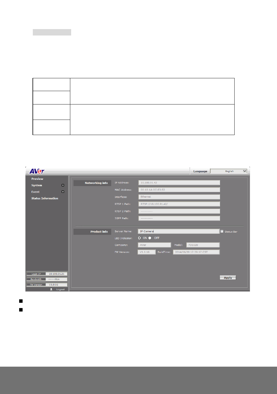 Tatus, Nformation | AVer FV2006-1 user manual User Manual | Page 70 / 78