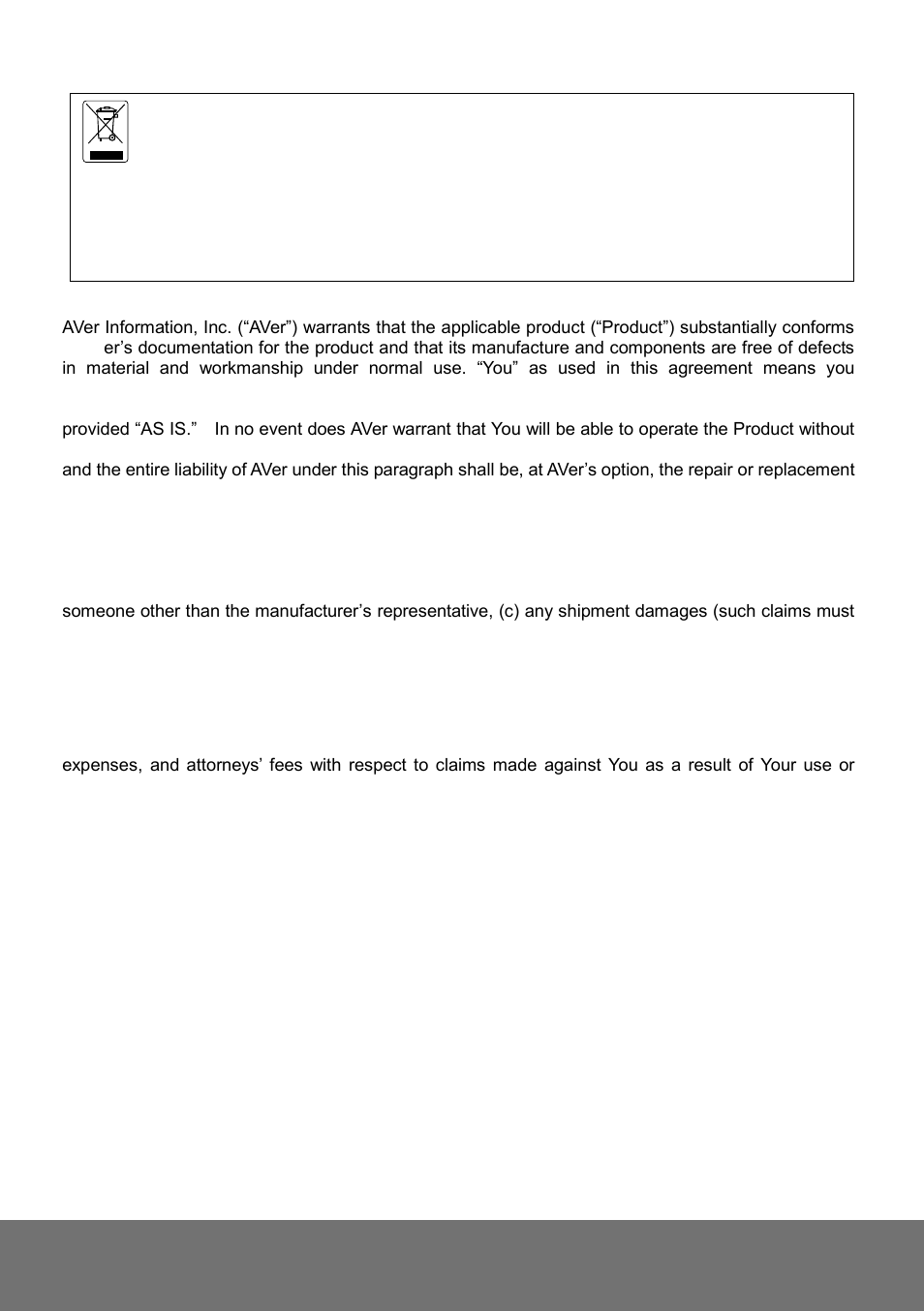 Limited warranty, Limitations of warranty, Disclaimer of warranty | AVer FV2006-1 user manual User Manual | Page 77 / 78