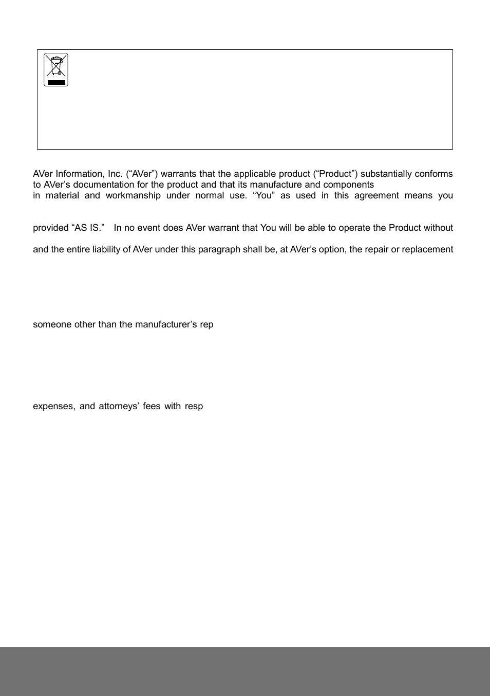 Limited warranty, Limitations of warranty, Disclaimer of warranty | AVer FV2006-1 quick guide User Manual | Page 19 / 20