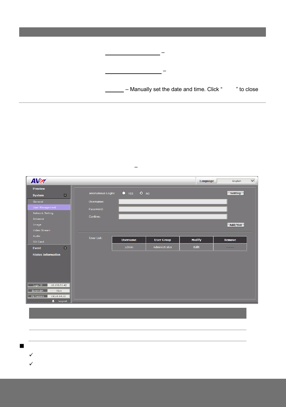 Ystem, Anagement | AVer FD1020 user manual User Manual | Page 36 / 79
