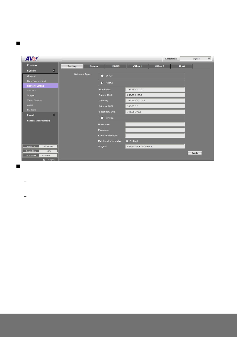 Ystem, Etwork, Etting | AVer FD1020 user manual User Manual | Page 38 / 79