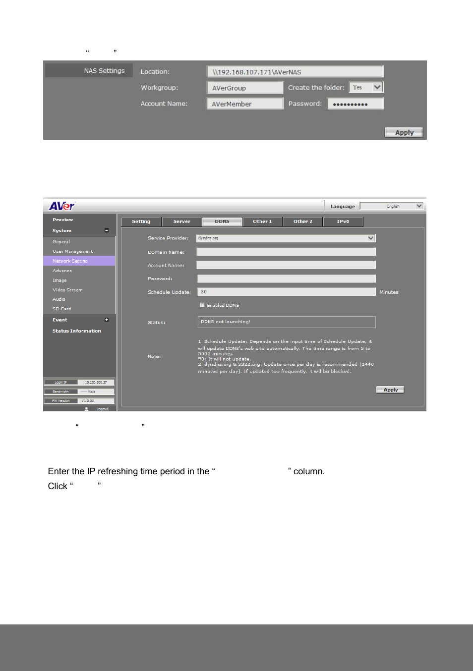 Ystem, Etwork, Etting | Ddns | AVer FD1020 user manual User Manual | Page 40 / 79