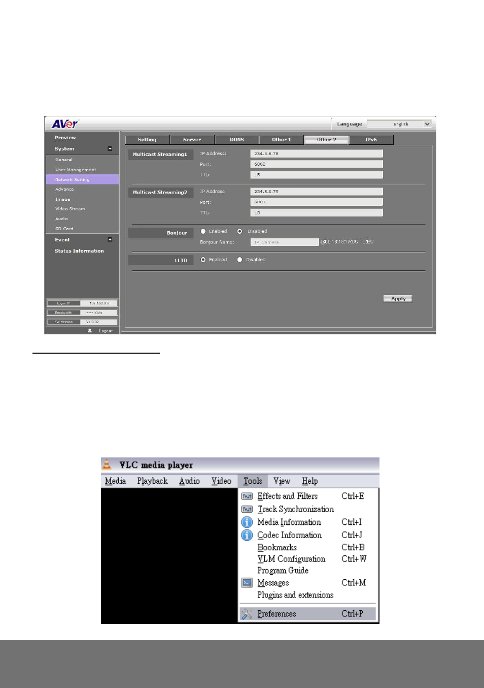 Ystem, Etwork, Etting | Ther | AVer FD1020 user manual User Manual | Page 44 / 79