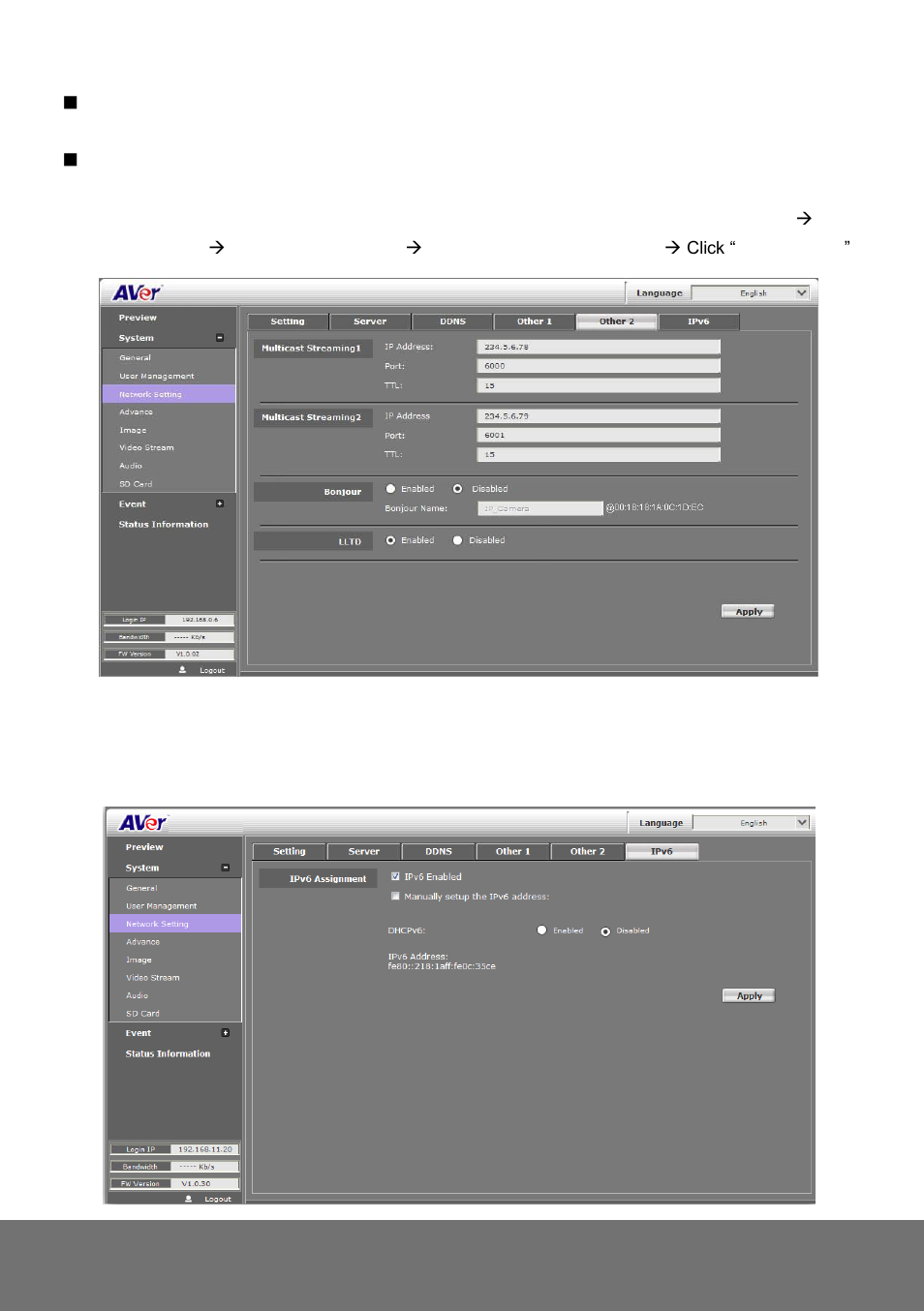 Ystem, Etwork, Etting | AVer FD1020 user manual User Manual | Page 48 / 79