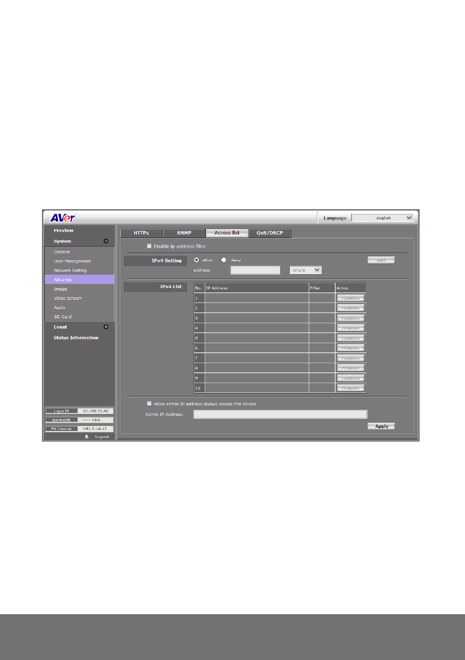 Ystem, Dvance, Ccess list | AVer FD1020 user manual User Manual | Page 53 / 79