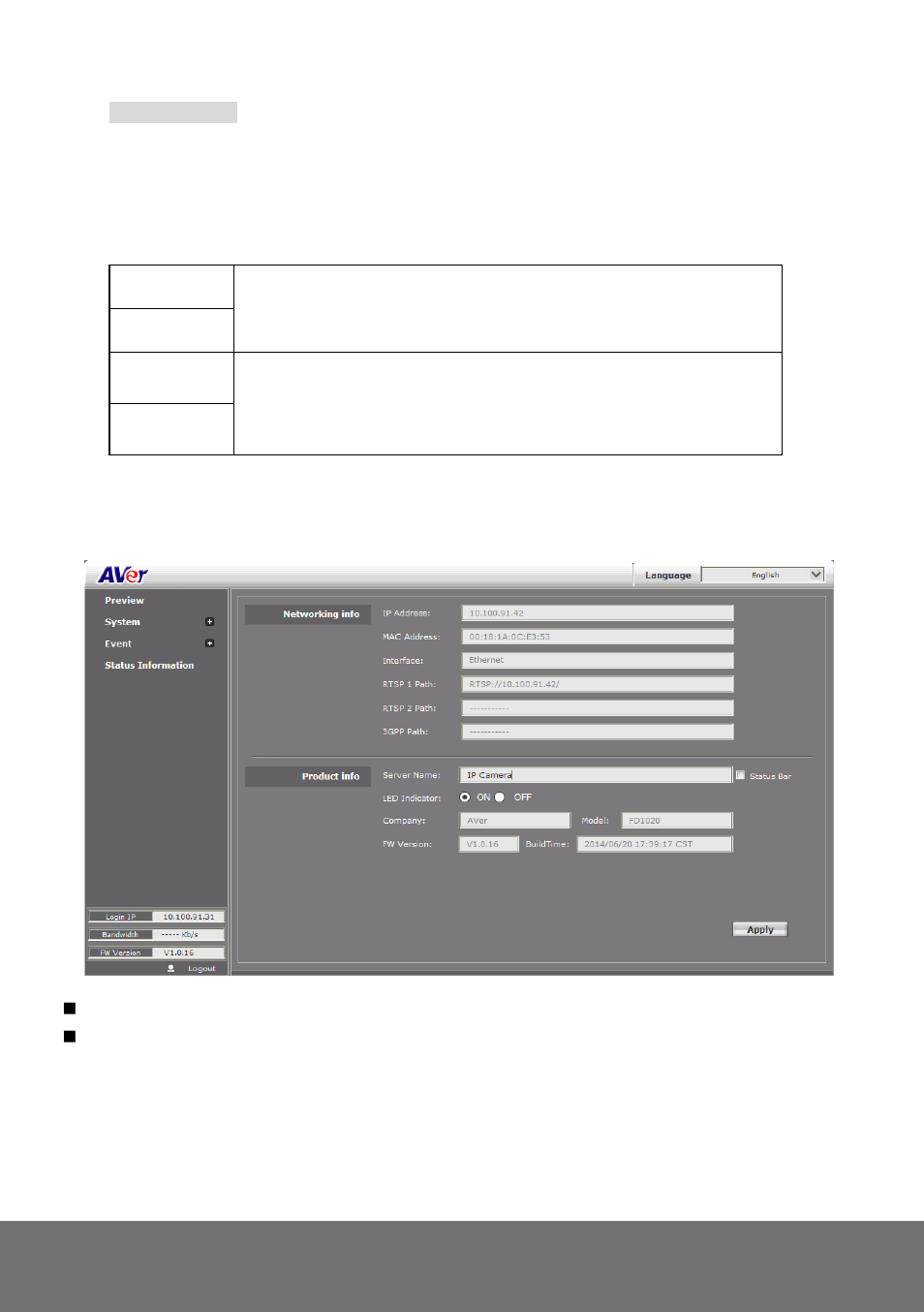 Tatus, Nformation | AVer FD1020 user manual User Manual | Page 71 / 79