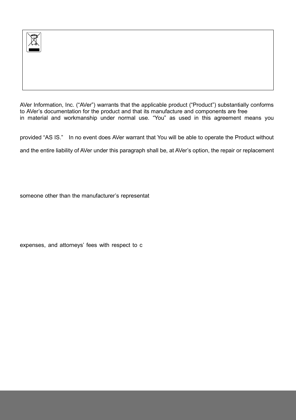 Limited warranty, Limitations of warranty, Disclaimer of warranty | AVer FD1020 quick guide User Manual | Page 23 / 24