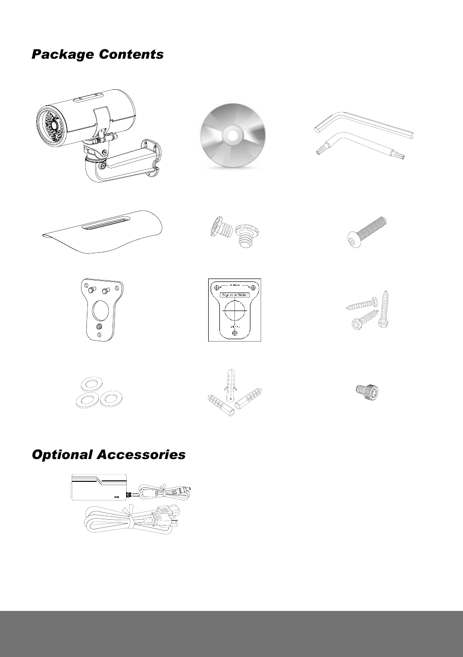 Package contents, The following items are included in the package, Optional accessories | AVer Rugged Bullet Installation Guide User Manual | Page 4 / 28