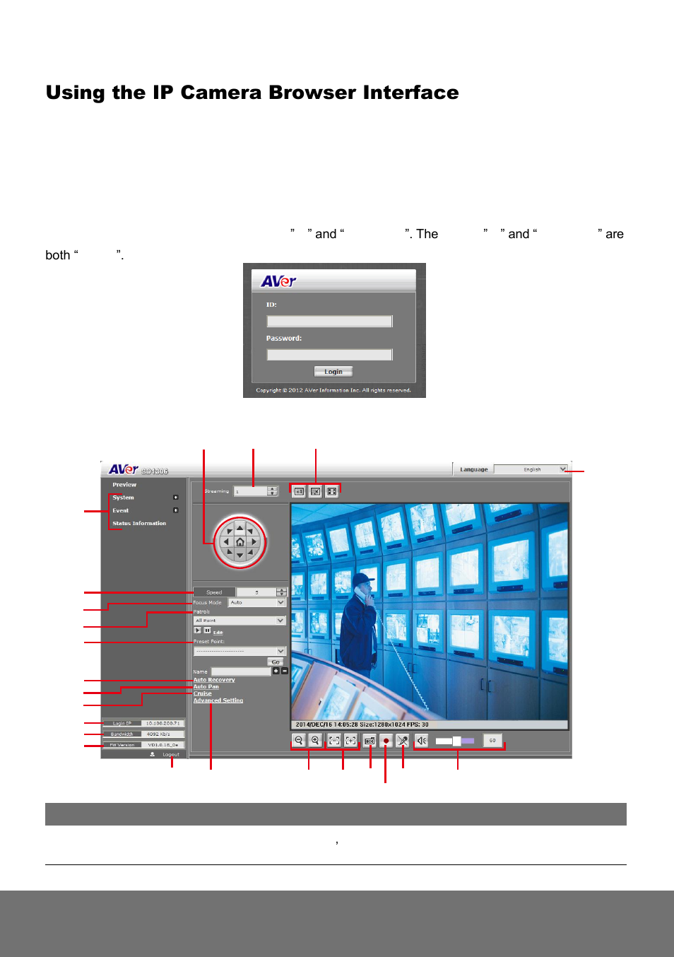 Using the ip camera browser interface, Preview, Review | AVer SD1306 user manual User Manual | Page 25 / 76