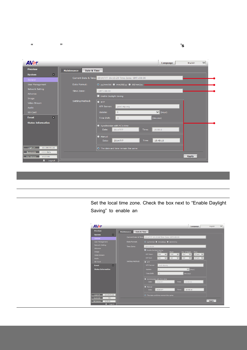 System > general > date & time, Ystem, Eneral | AVer SD1306 user manual User Manual | Page 32 / 76