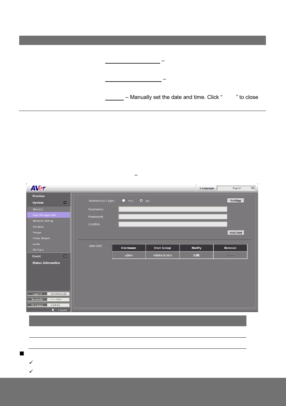 System > user management, Ystem, Anagement | AVer SD1306 user manual User Manual | Page 33 / 76