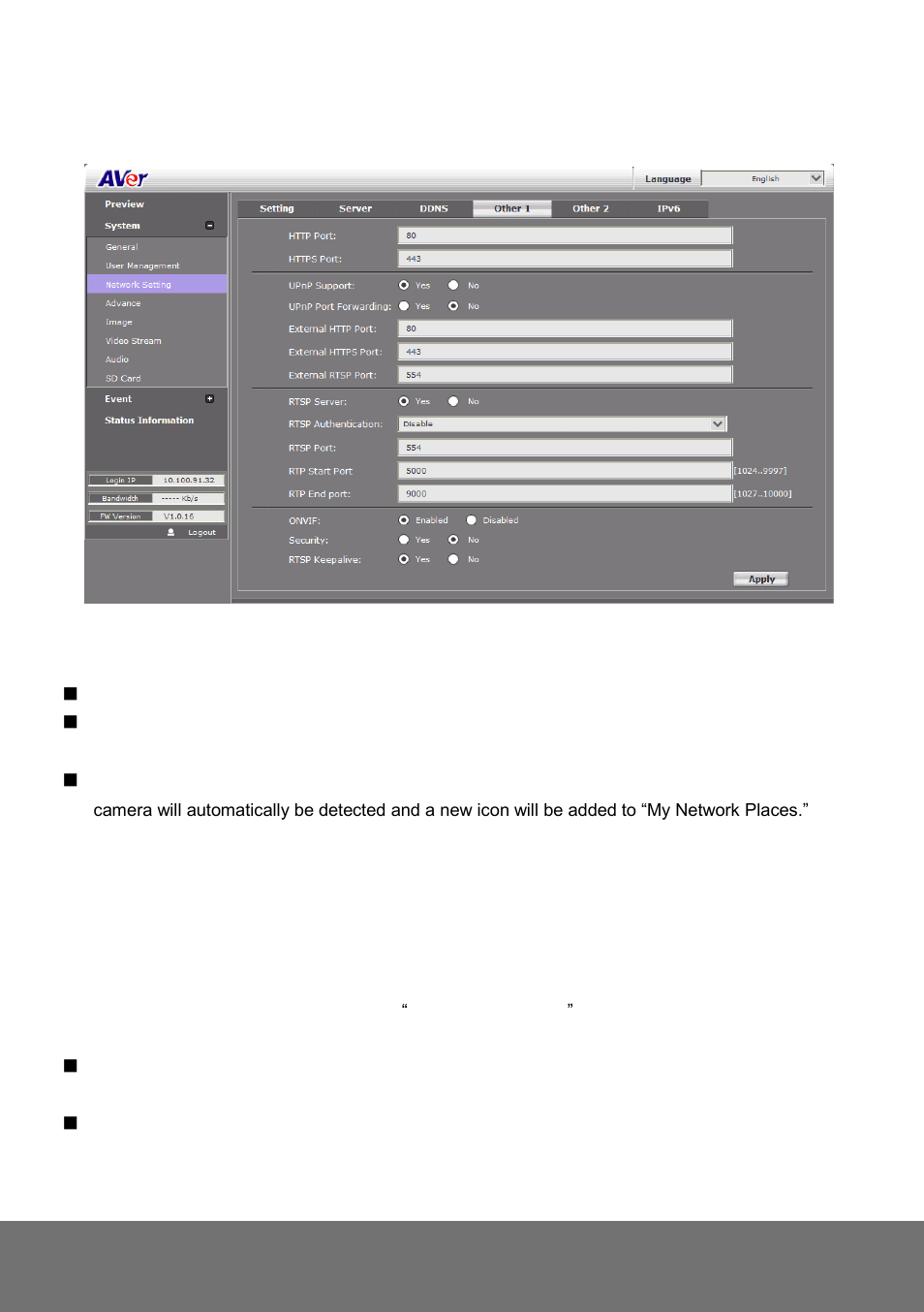 System > network setting > other 1, Ystem, Etwork | Etting, Ther | AVer SD1306 user manual User Manual | Page 39 / 76