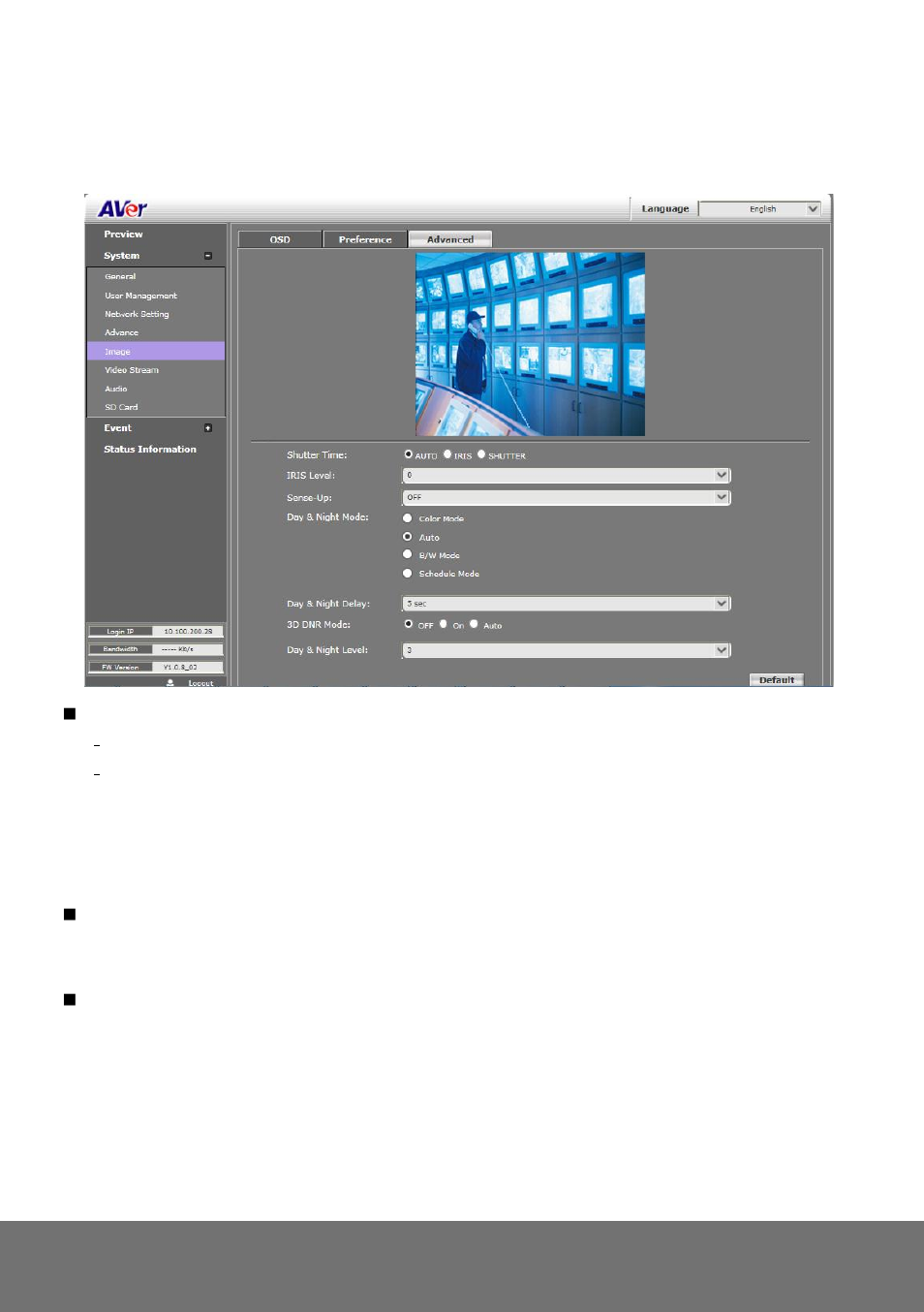 System > image> advanced, Ystem, Mage | Dvanced | AVer SD1306 user manual User Manual | Page 54 / 76