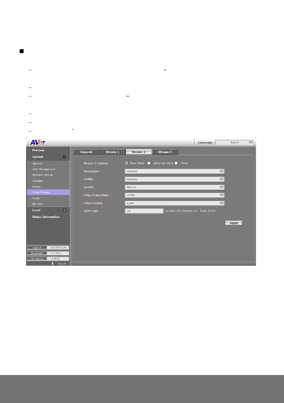 System > video stream > stream2, Ystem, Ideo | Tream | AVer SD1306 user manual User Manual | Page 59 / 76