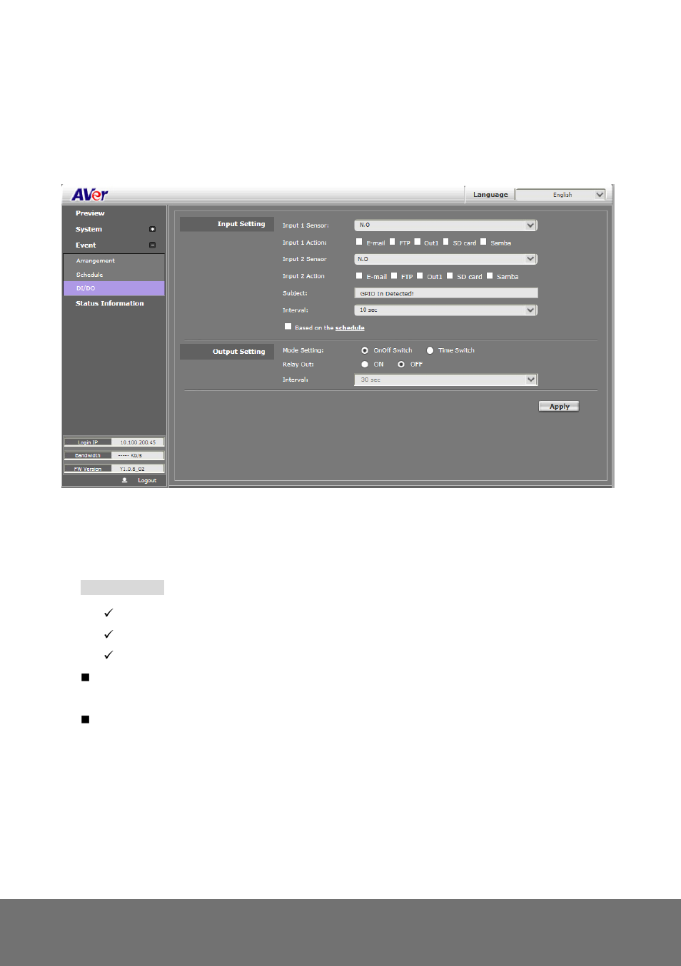 Event > di/do, Vent, Di/do | AVer SD1306 user manual User Manual | Page 67 / 76