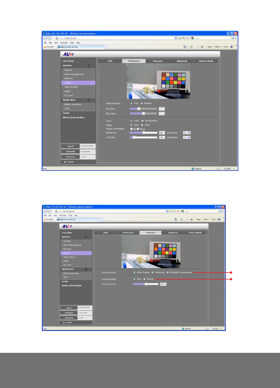 System > image > exposure | AVer SF2121H Series User Manual | Page 16 / 29