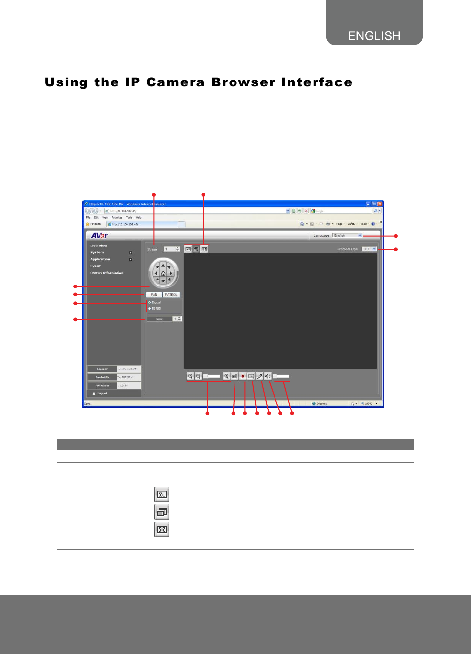 Using the ip camera browser interface, Live view | AVer SF2121H Series User Manual | Page 3 / 29