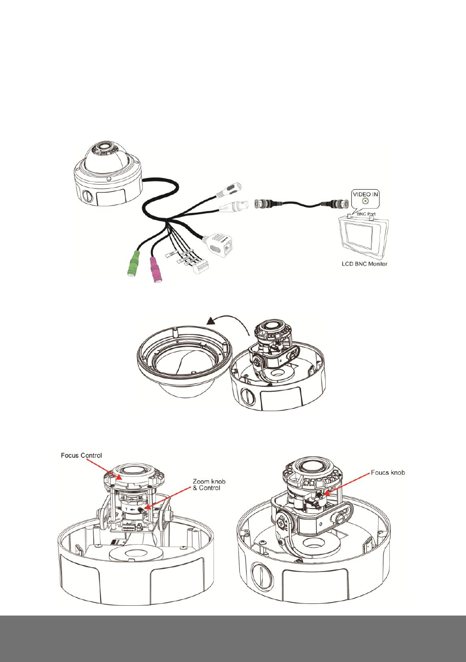 Focusing the ip camera with bnc monitor, Ocusing the, Amera with | Onitor | AVer Vandal Dome IP cam(E) Installation Guide User Manual | Page 10 / 27