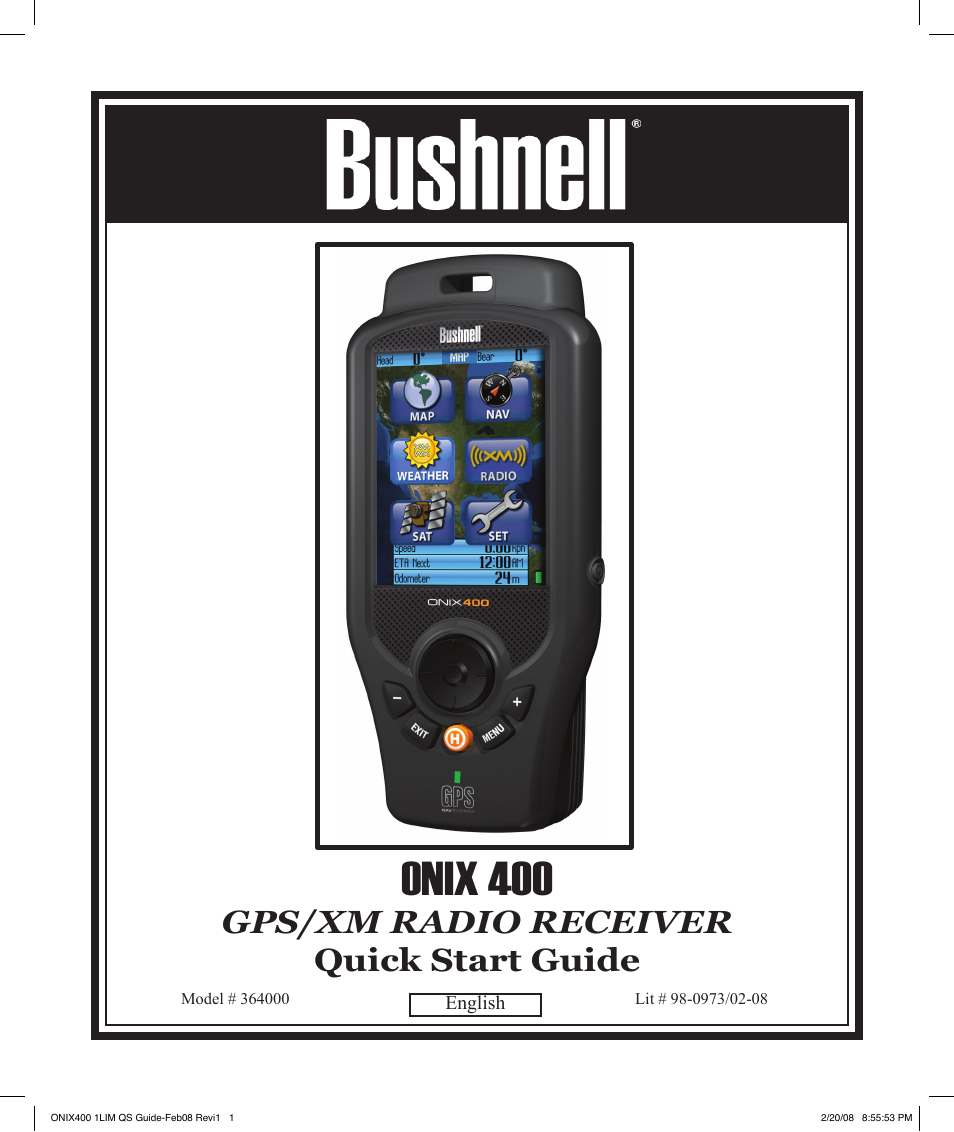 Bushnell ONIX 400 364000 User Manual | 28 pages