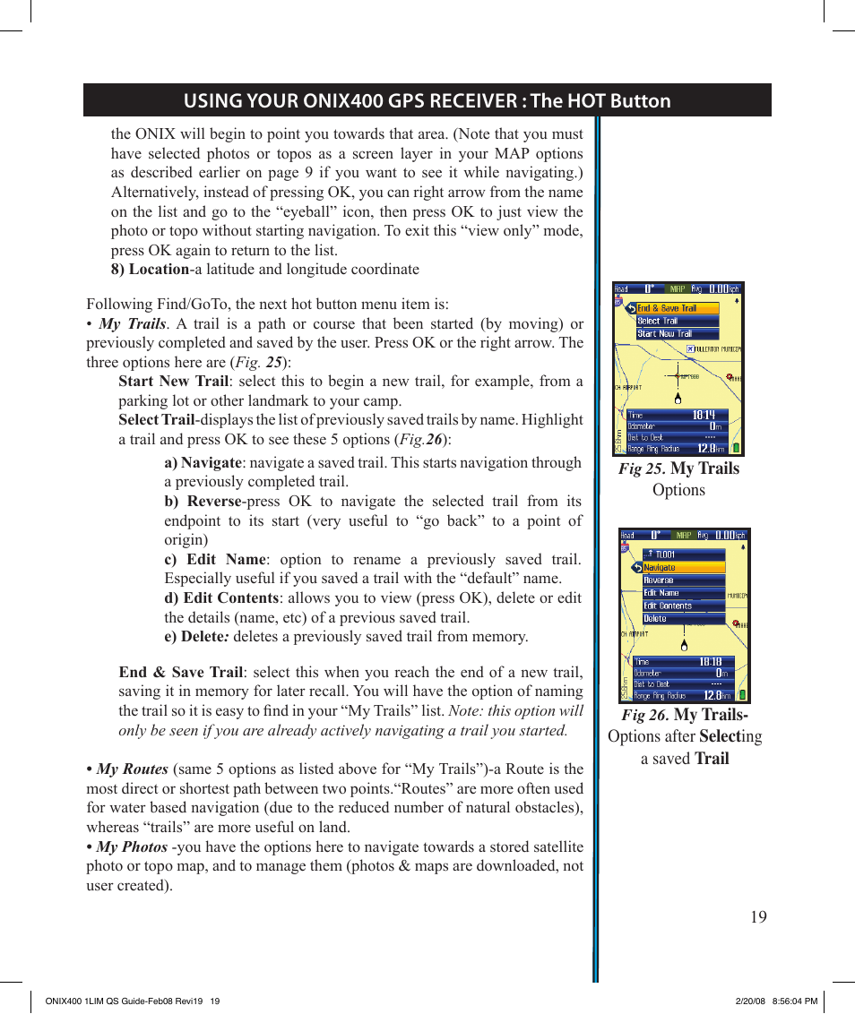 Using your onix400 gps receiver : the hot button | Bushnell ONIX 400 364000 User Manual | Page 19 / 28