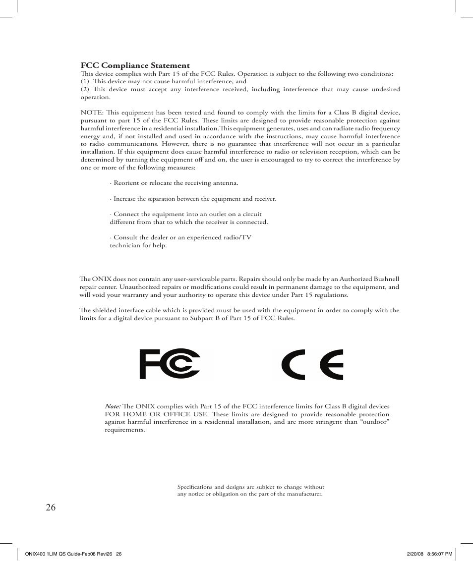 Bushnell ONIX 400 364000 User Manual | Page 26 / 28