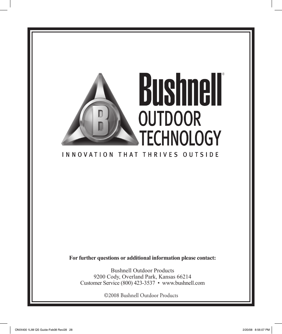 Bushnell ONIX 400 364000 User Manual | Page 28 / 28