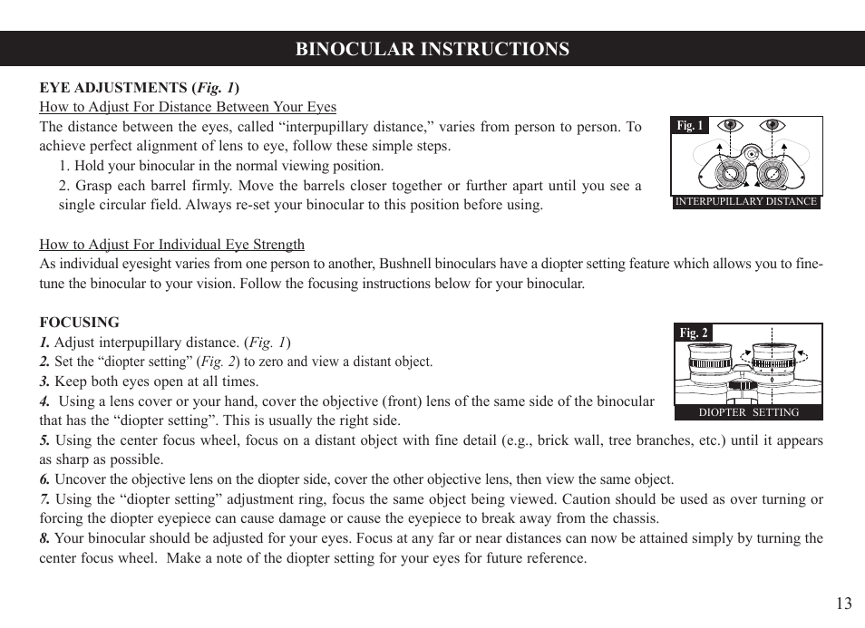 Binocular instructions | Bushnell ImageView 118331 User Manual | Page 13 / 16