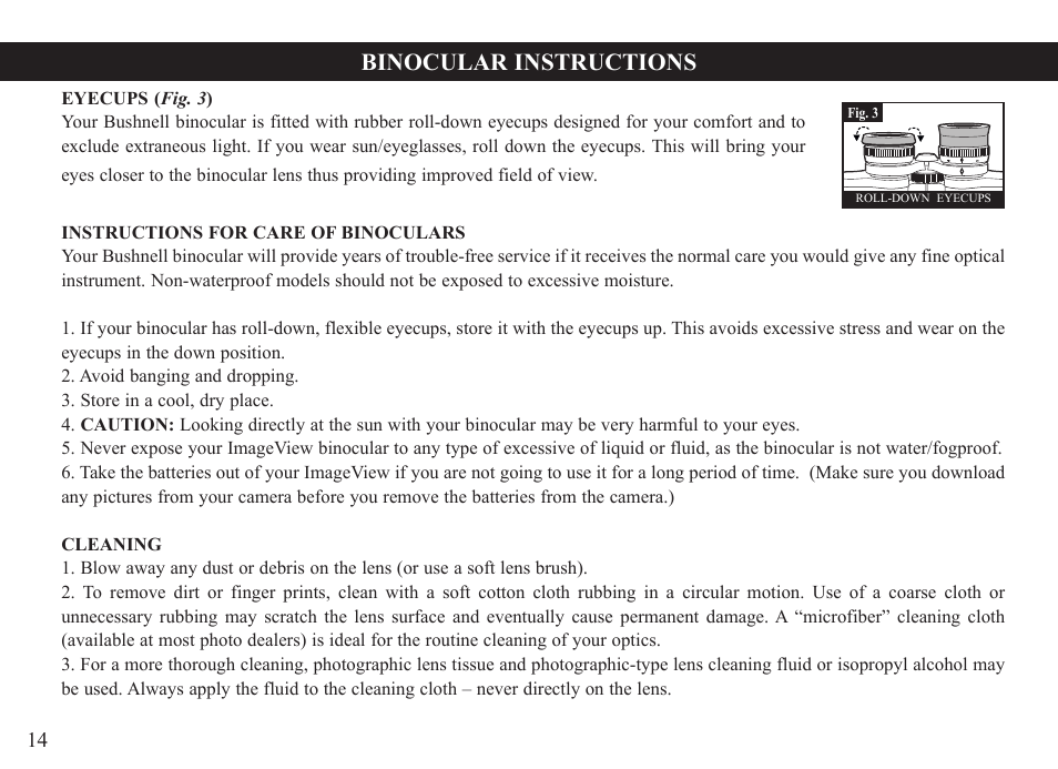 Binocular instructions | Bushnell ImageView 118331 User Manual | Page 14 / 16