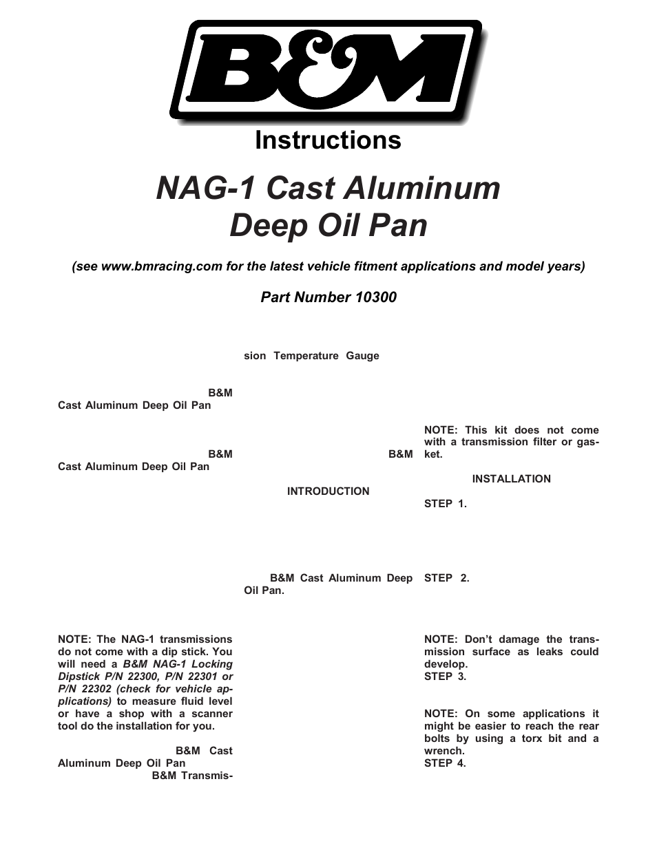 B&M 10300 DEEP PAN, CHRYSLER NAG-1 User Manual | 3 pages