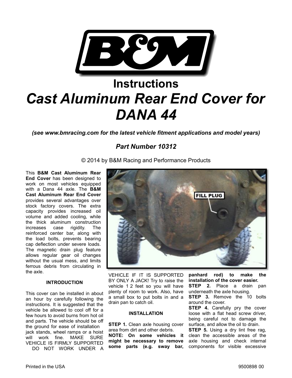 B&M 10312 Dana 44 Rear End Cover, A356.0-T6 Aluminum User Manual | 3 pages