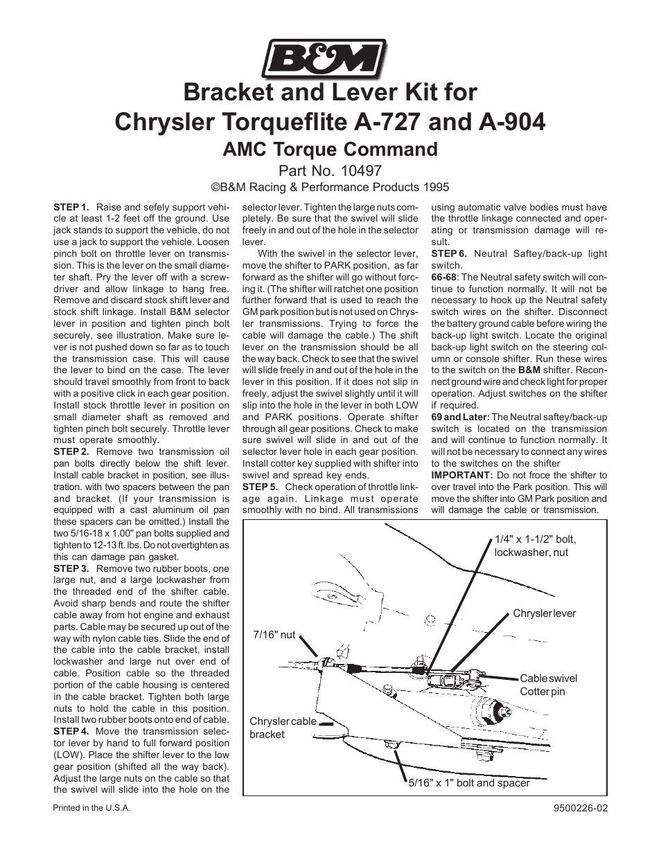 B&M 10497 BRACKET & LEVER KIT User Manual | 1 page