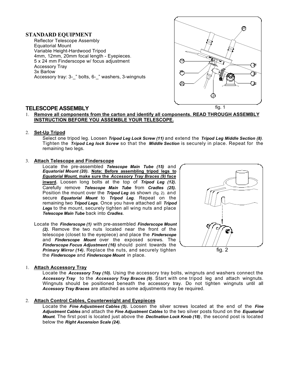Standard equipment, Telescope assembly | Bushnell DEEP SPACE 78-9518 User Manual | Page 2 / 6