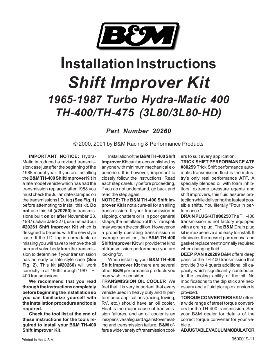 B&M 20260 SHIFT IMPROVER KIT User Manual | 6 pages