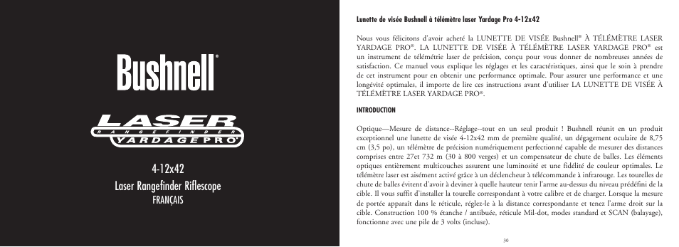 12x42 laser rangefinder riflescope, Français | Bushnell LASER 20-4124 User Manual | Page 16 / 86