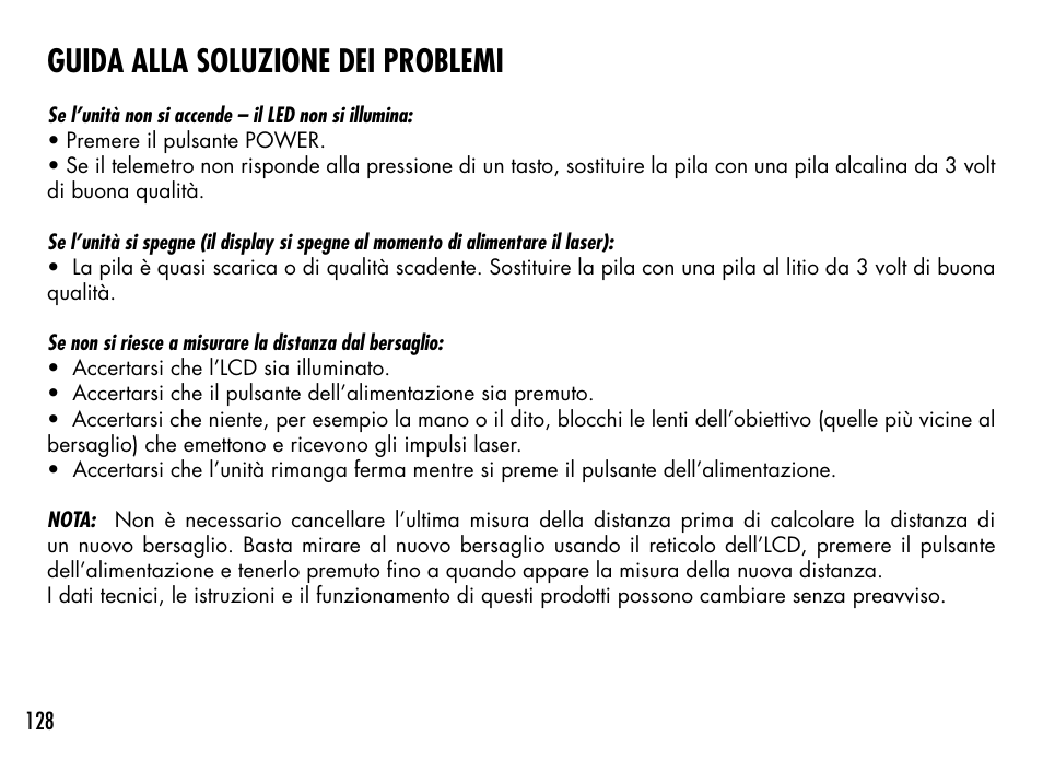 Guida alla soluzione dei problemi | Bushnell 1000 User Manual | Page 128 / 155
