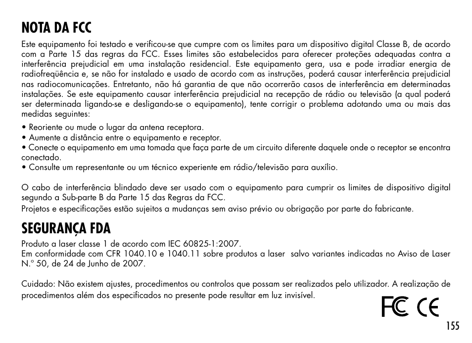 Nota da fcc, Segurança fda | Bushnell 1000 User Manual | Page 155 / 155