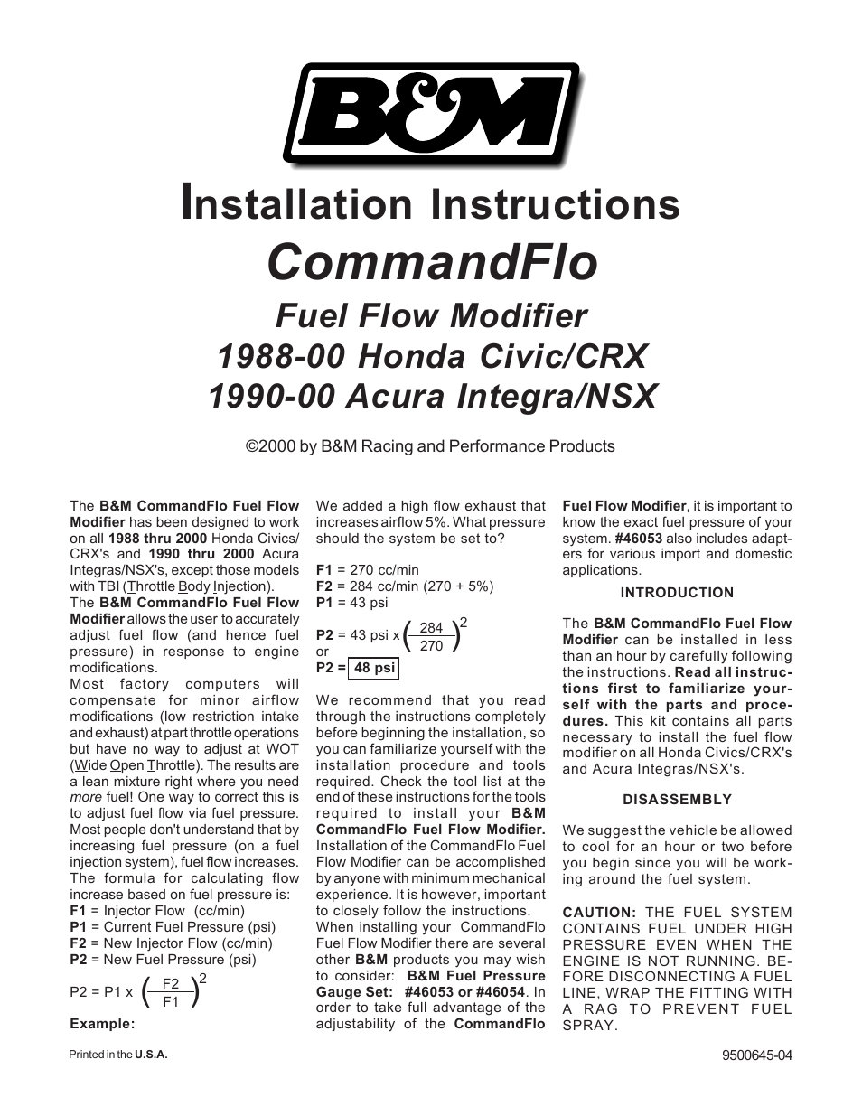 B&M 46059 COMMANDFLO, BLUE User Manual | 2 pages