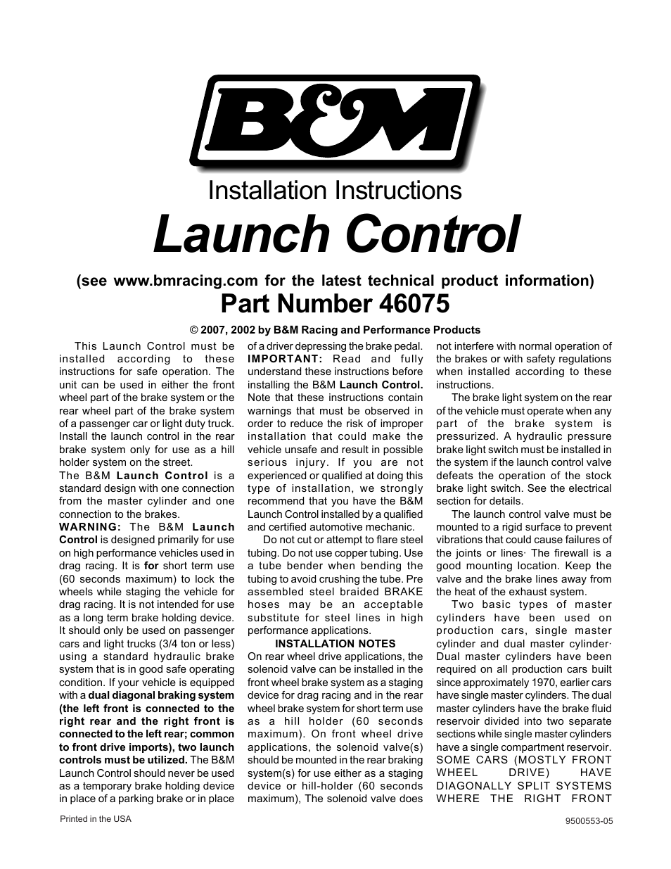 B&M 46076 LAUNCH CONTROL KIT User Manual | 4 pages