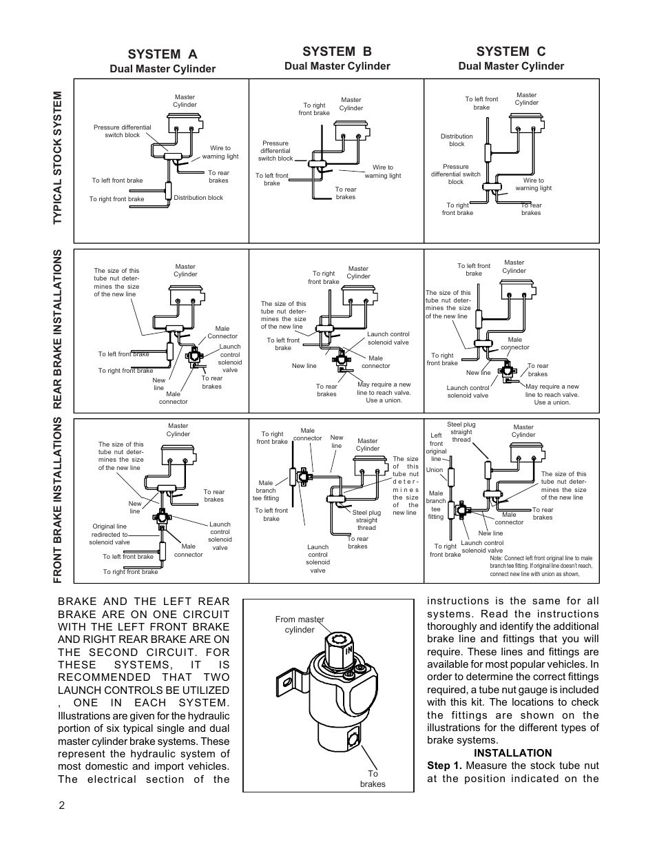 System c, System a, System b | Dual master cylinder | B&M 46076 LAUNCH CONTROL KIT User Manual | Page 2 / 4