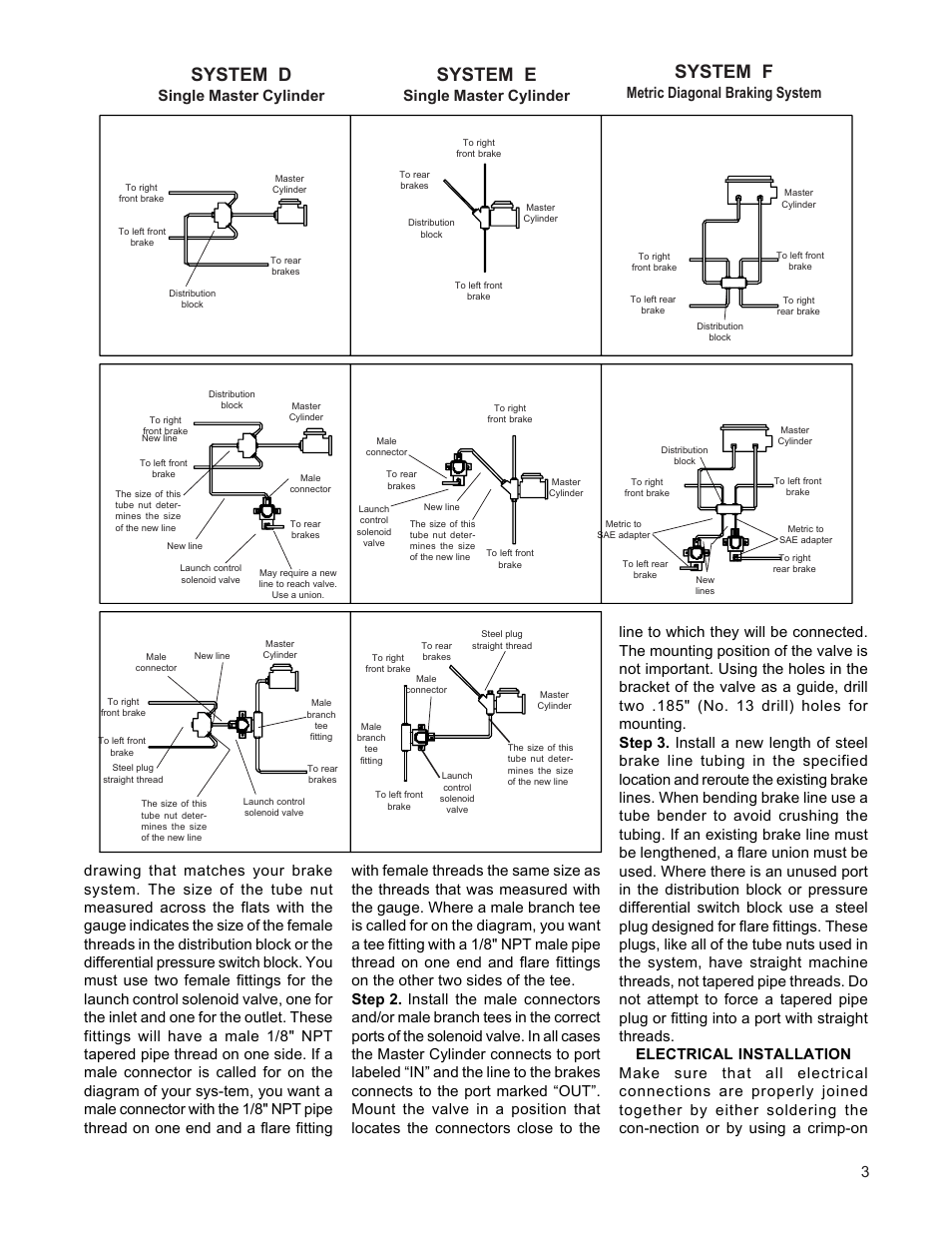 System d, System e, System f | Single master cylinder, Metric diagonal braking system 3 | B&M 46076 LAUNCH CONTROL KIT User Manual | Page 3 / 4